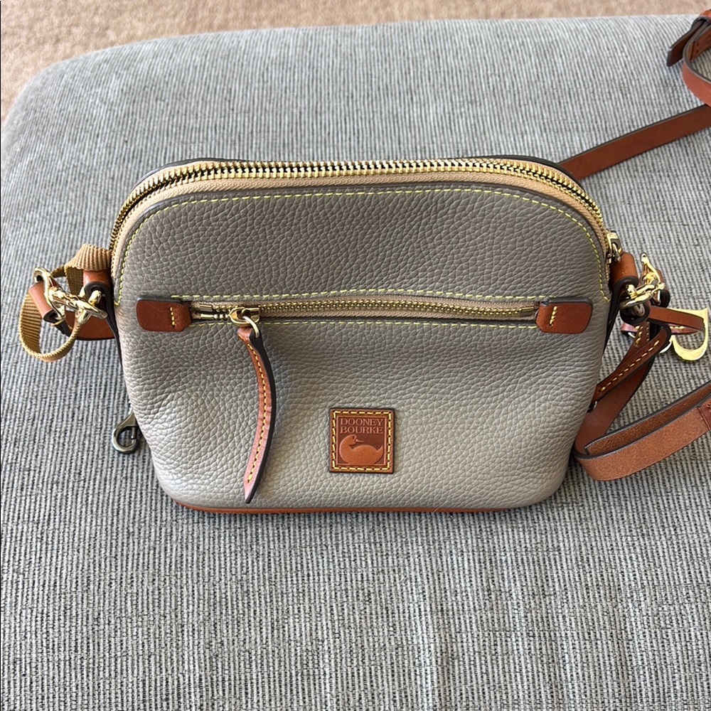 Dooney & Bourke Gray and Brown Crossbody Bag with Leather Accents